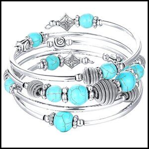 Boho Wrap Bracelet Silver Metal Mala Beads Chakra Fashion Jewelry Gift